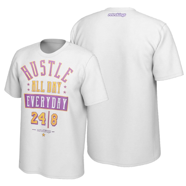 Men's Los Angeles Lakers Kobe Bryant #8 NBA Hustle All Day Mamba Week White Basketball T-Shirt XHY3083NA